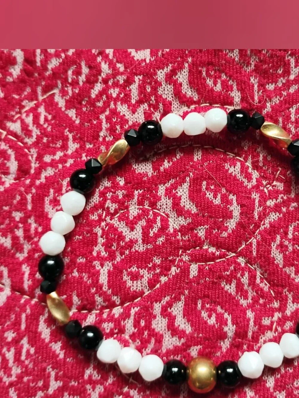 Onyx and Vintage Milk Glass Handmade Bracelet